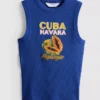 Camisola sem mangas com estampado, em malha canelada com elevado teor de algodão