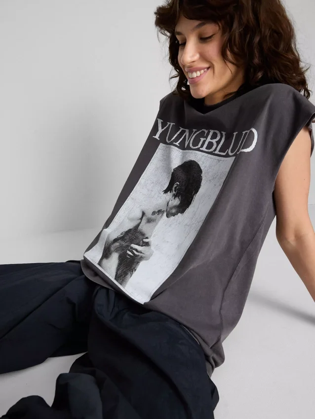 Camisola sem mangas com estampado Yungblud em algodão