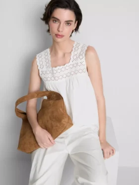 Camisola sem mangas com inserção bordada