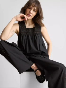 Camisola sem mangas com inserção bordada
