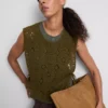 Camisola sem mangas com laço lateral em croché