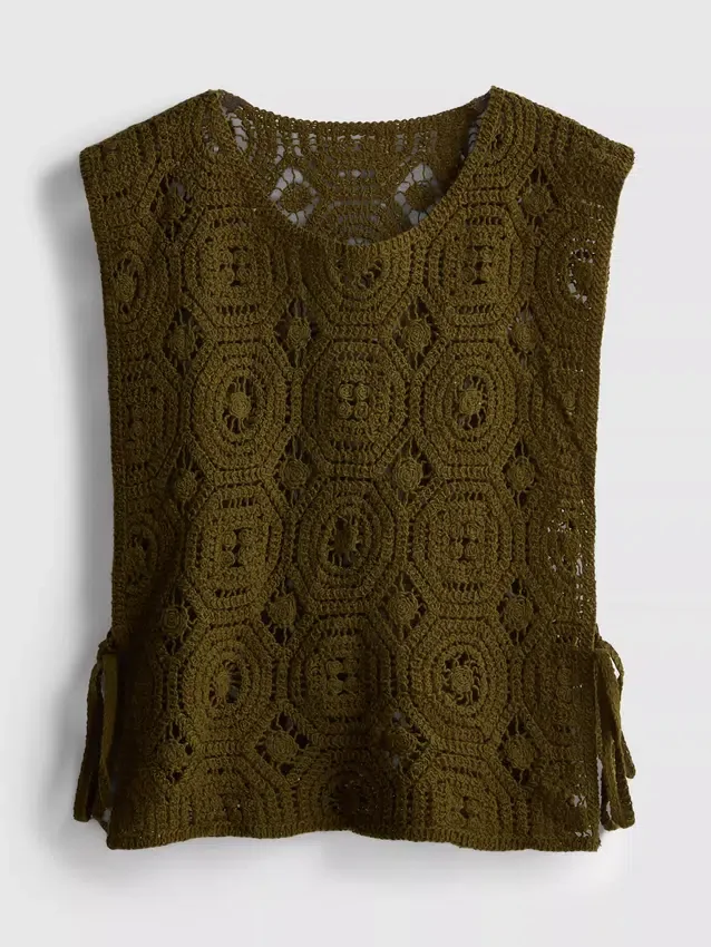 Camisola sem mangas com laço lateral em croché