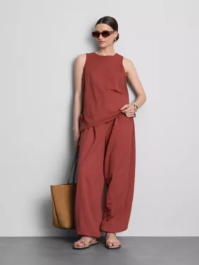Camisola sem mangas com laço lateral texturado