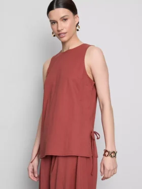 Camisola sem mangas com laço lateral texturado