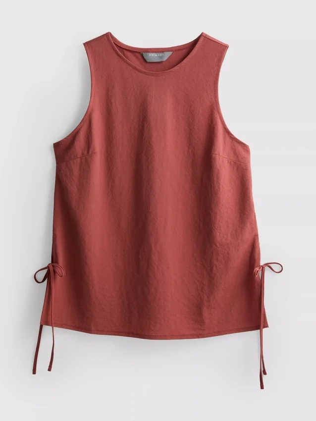 Camisola sem mangas com laço lateral texturado