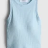 Camisola sem mangas com sutiã incorporado em malha canelada