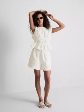 Camisola sem mangas de algodão com franzido