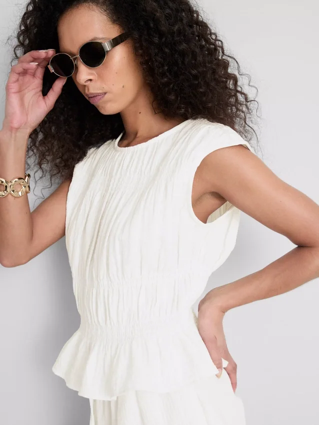 Camisola sem mangas de algodão com franzido