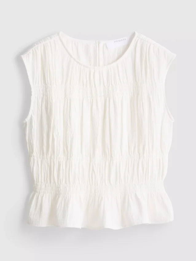 Camisola sem mangas de algodão com franzido