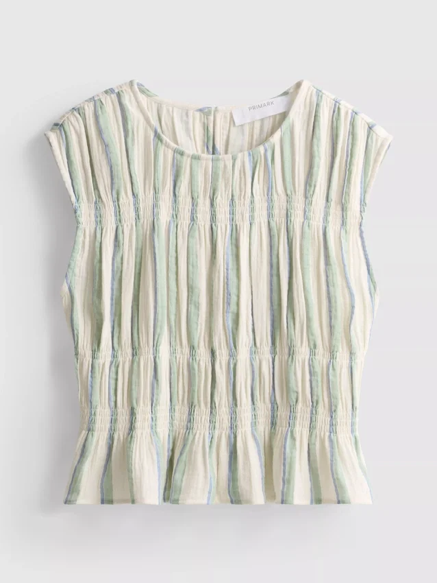 Camisola sem mangas de algodão com franzido