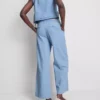 Camisola sem mangas de ganga de algodão com laço lateral