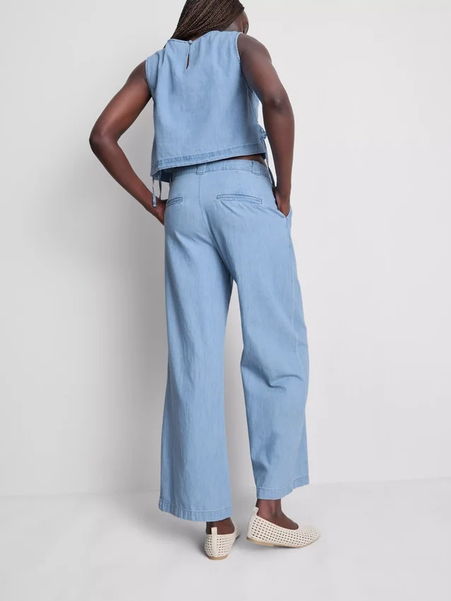 Camisola sem mangas de ganga de algodão com laço lateral