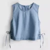 Camisola sem mangas de ganga de algodão com laço lateral
