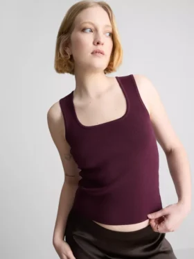 Camisola sem mangas de malha com decote quadrado