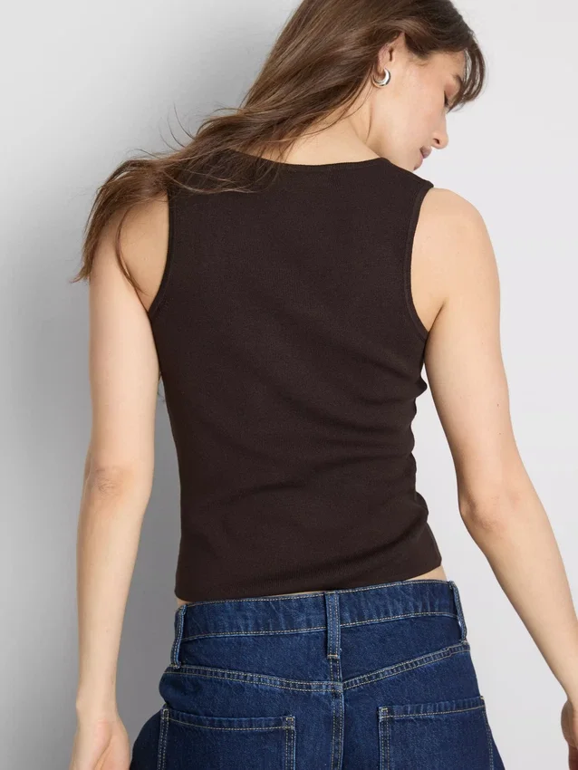 Camisola sem mangas de malha com decote quadrado