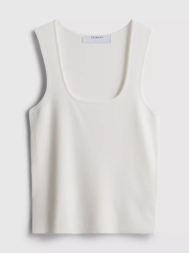 Camisola sem mangas de malha com decote quadrado