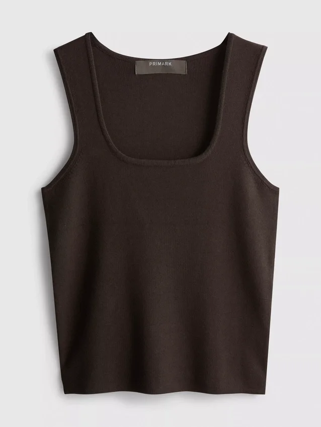 Camisola sem mangas de malha com decote quadrado