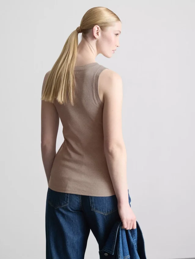 Camisola sem mangas em mistura de algodão com canelado
