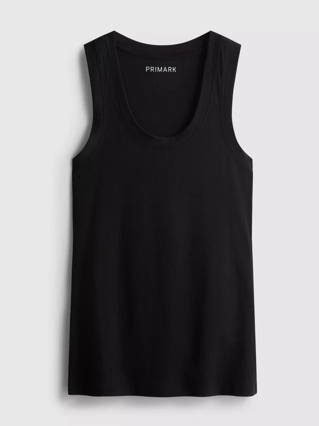 Camisola sem mangas em mistura de algodão com canelado