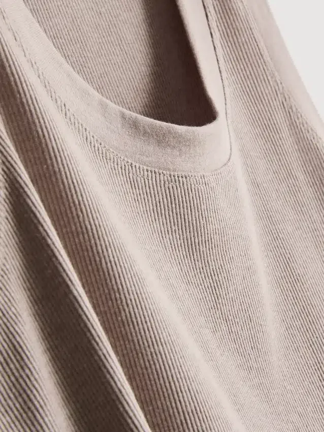 Camisola sem mangas em mistura de algodão com canelado