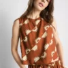 Camisola sem mangas estampada em mistura de algodão