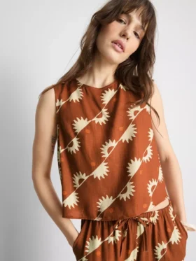 Camisola sem mangas estampada em mistura de algodão