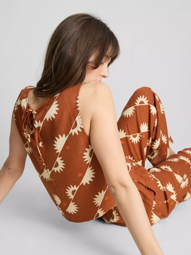 Camisola sem mangas estampada em mistura de algodão