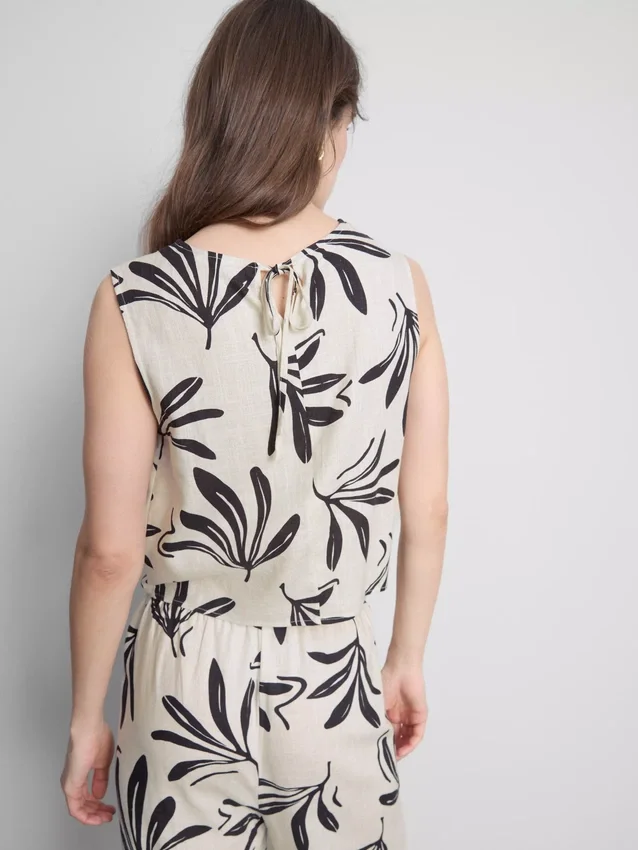 Camisola sem mangas estampada em mistura de algodão