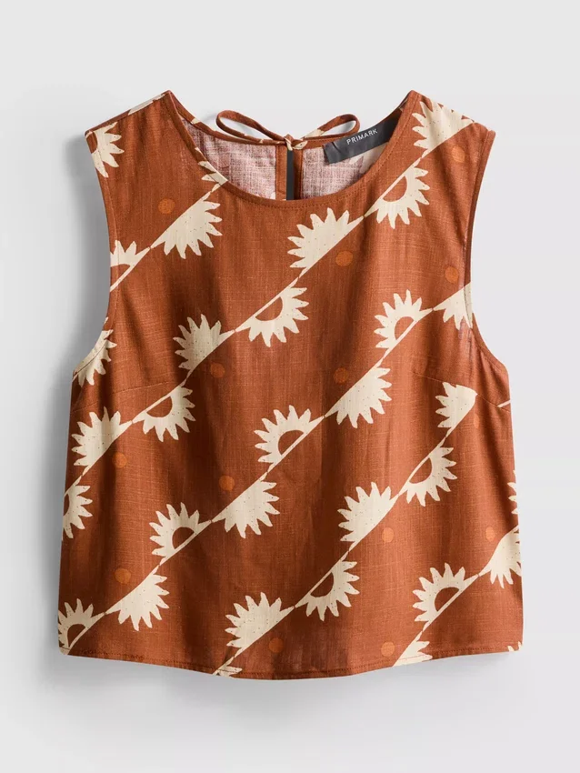 Camisola sem mangas estampada em mistura de algodão
