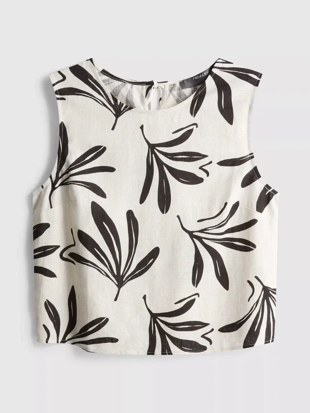 Camisola sem mangas estampada em mistura de algodão