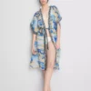 Capa de praia midi com estampado e corte cruzado