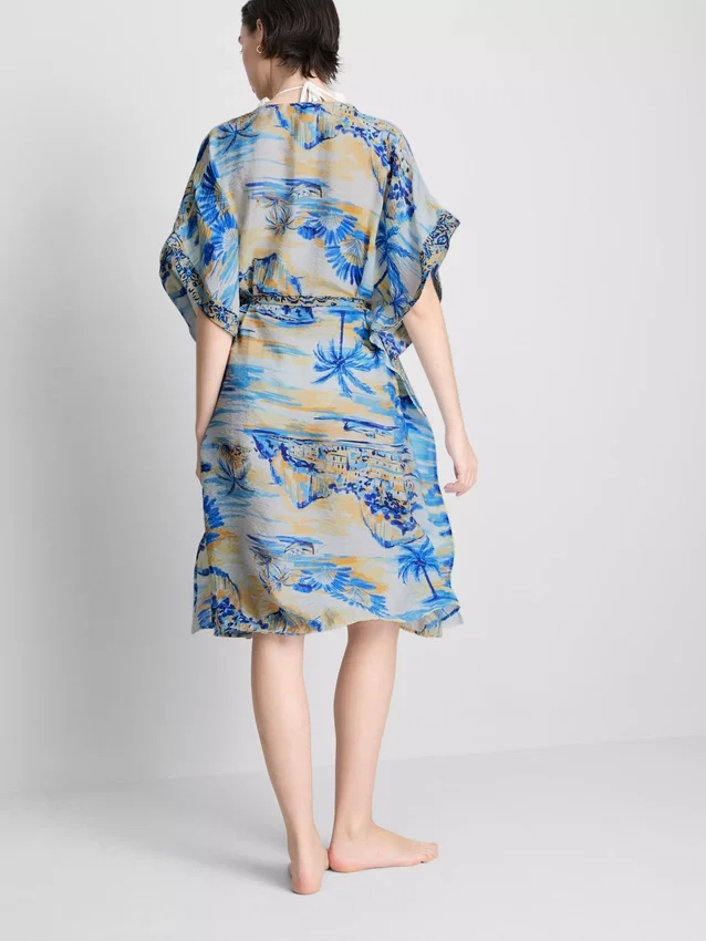 Capa de praia midi com estampado e corte cruzado