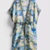 Capa de praia midi com estampado e corte cruzado