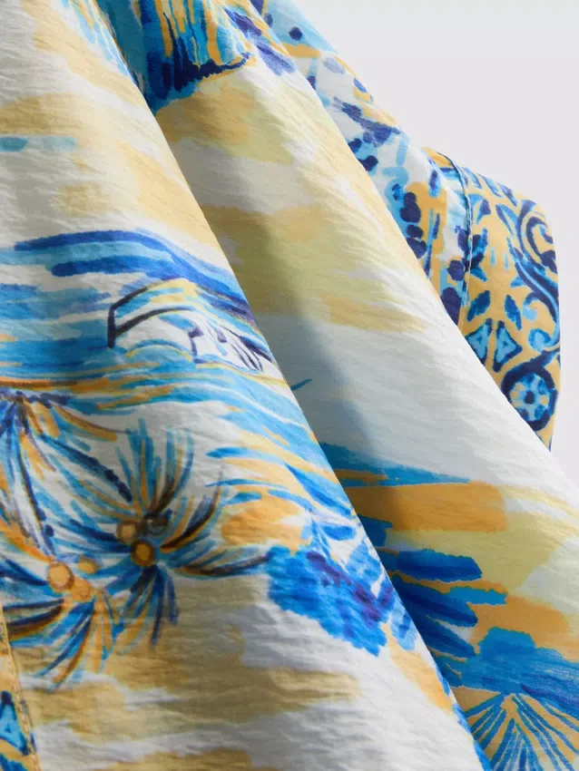 Capa de praia midi com estampado e corte cruzado