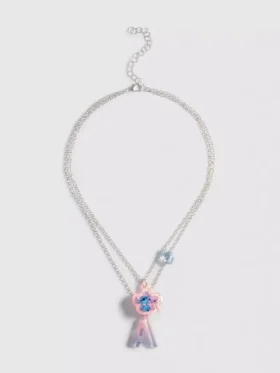Colar em camadas com inicial e pingente do Stitch da Disney