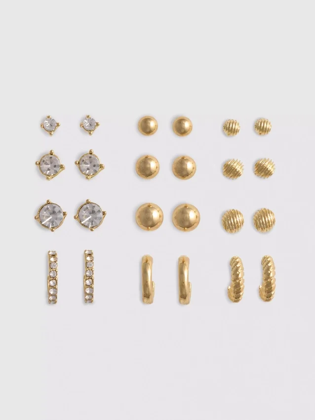 Conjunto de 12 brincos de pino e argola