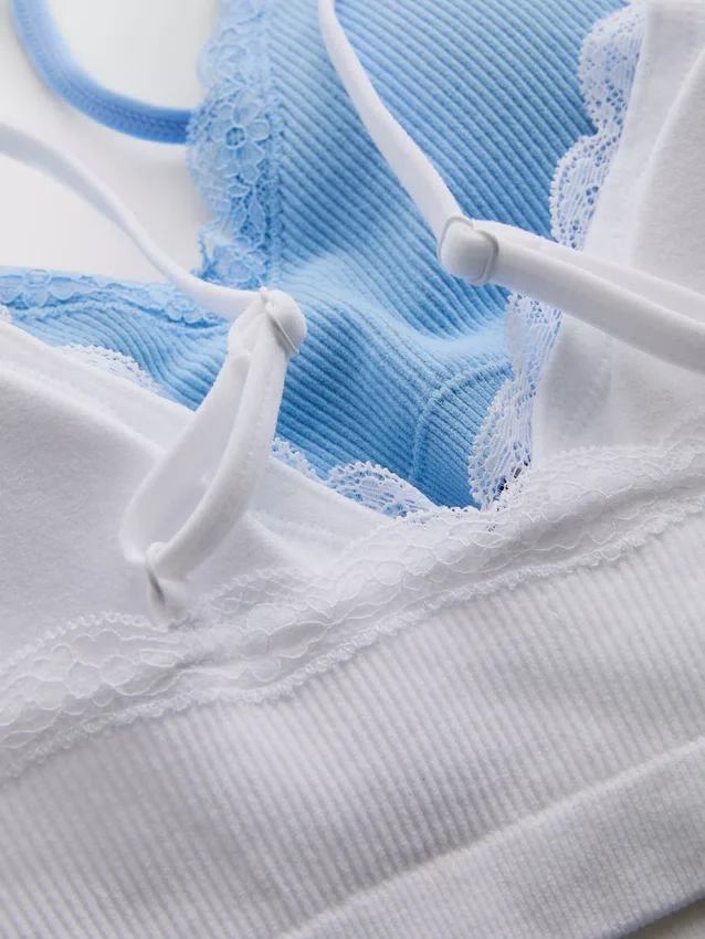 Conjunto de 2 bralettes com acabamento em renda sem costuras