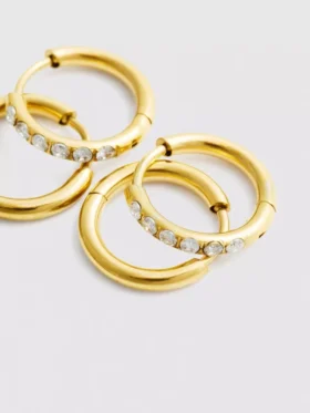 Conjunto de 2 brincos de argola «Diamanta» à prova de água