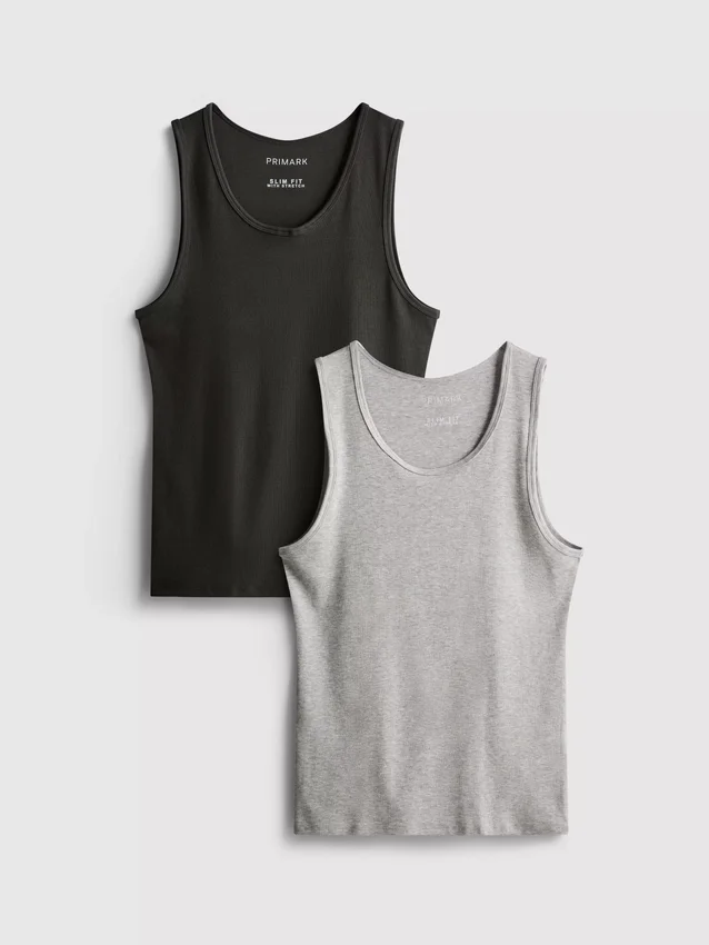 Conjunto de 2 camisolas sem mangas com canelado