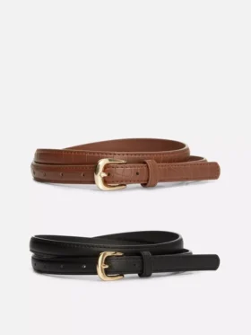 Conjunto de 2 cintos finos em imitação de couro
