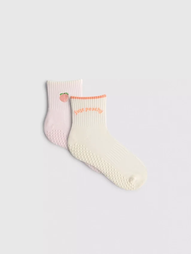 Conjunto de 2 meias de ioga em algodão, estilo «quarter crew», cor pêssego