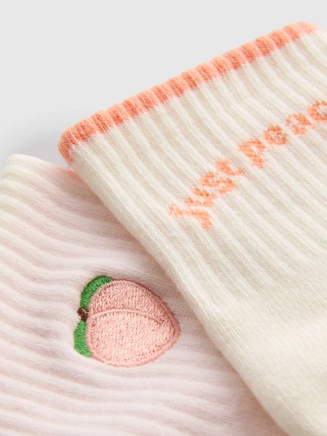 Conjunto de 2 meias de ioga em algodão, estilo «quarter crew», cor pêssego