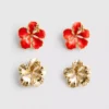 Conjunto de 2 pares de brincos de pressão com motivos florais
