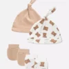 Conjunto de 2 peças de gorro e luvas de ursinho para recém-nascidos