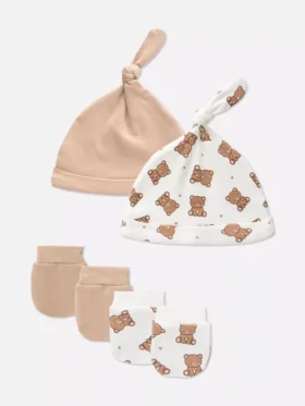 Conjunto de 2 peças de gorro e luvas de ursinho para recém-nascidos