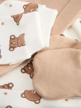 Conjunto de 2 peças de gorro e luvas de ursinho para recém-nascidos