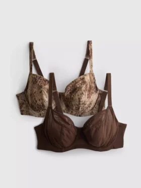 Conjunto de 2 sutiãs com aro em malha estampada, tamanhos D-H