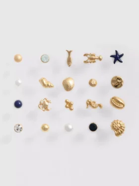 Conjunto de 20 brincos de pressão com motivos marinhos