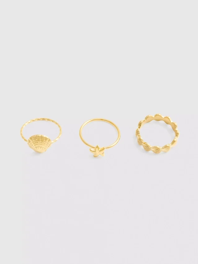 Conjunto de 3 anéis à prova de água com conchas
