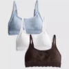 Conjunto de 3 bralettes sem costuras com acabamento em renda